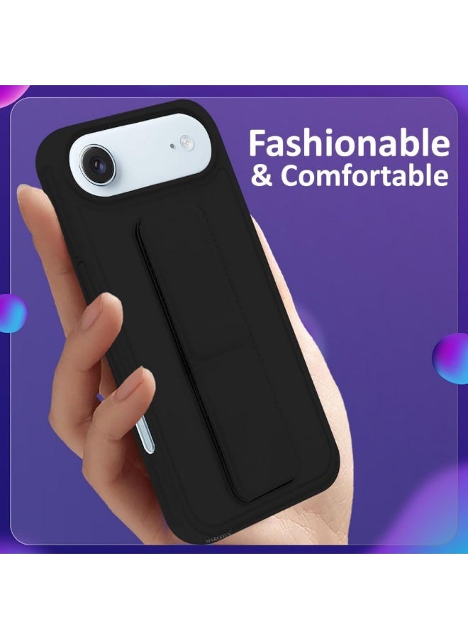 Case for iPhone 17 Air Back Stand Case Magnetic Grip Car Holder Soft Silicone Kickstand Cover Wrist Strap Full protection Anti-Fingerprint Case for iPhone 17 Air Black - Image 4